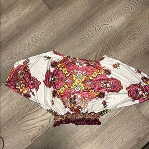 Boho Satin Graphic Dolman Sleeve Blouse